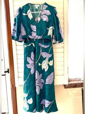 sofia by sofia vergara Teal Midi Dress with Lavender and Cream Floral Print